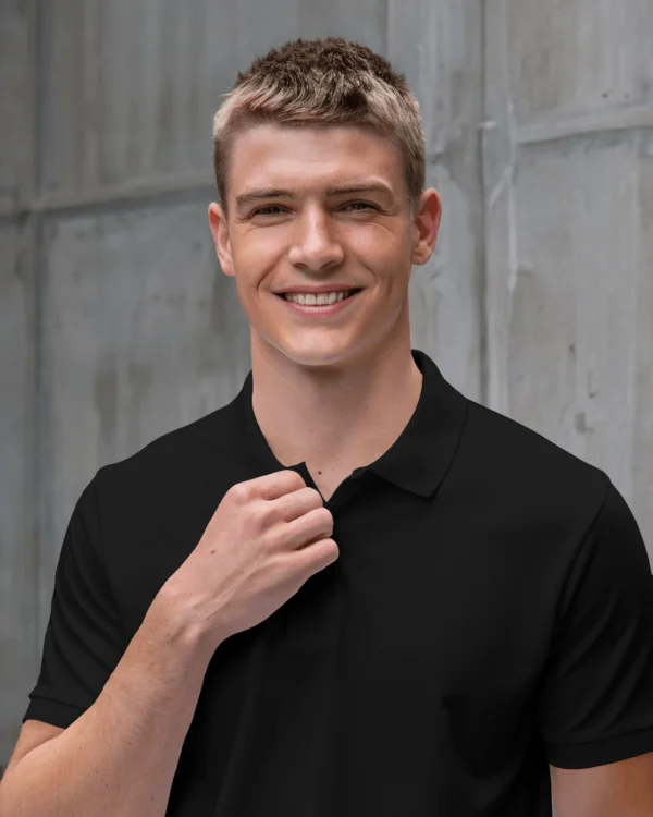 Black Men's Cotton Polo t-shirt - Image 4