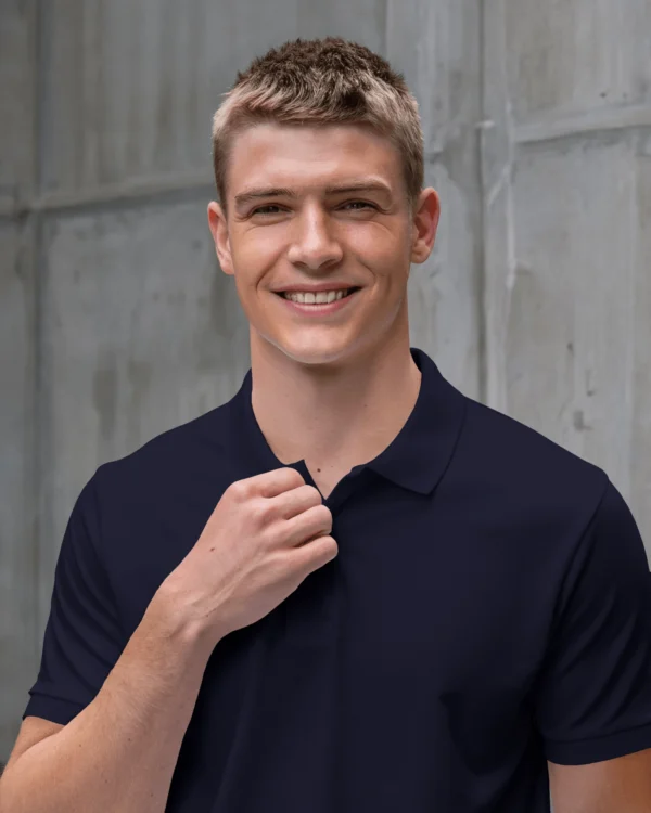 Dark Navy Men's Cotton Polo t-shirt - Image 4