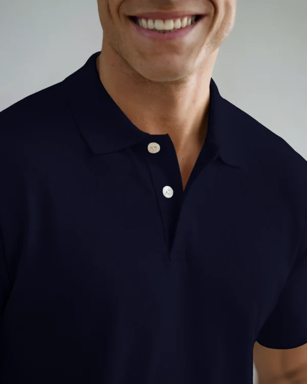 Dark Navy Men's Cotton Polo t-shirt - Image 5