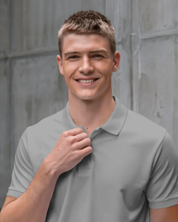 Grey Men's Cotton Polo t-shirt - Image 2