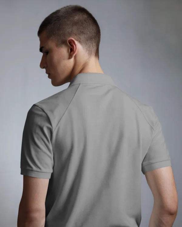 Grey Men's Cotton Polo t-shirt - Image 3
