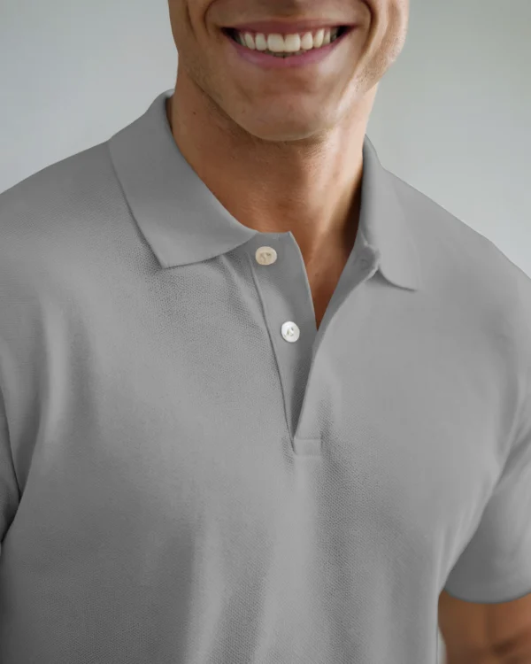 Grey Men's Cotton Polo t-shirt - Image 5