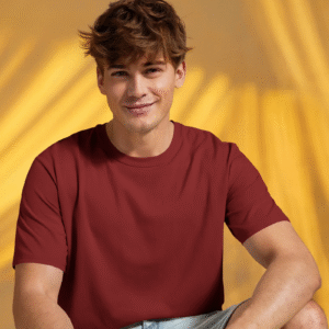 WineRed Round Neck Cotton T-Shirt