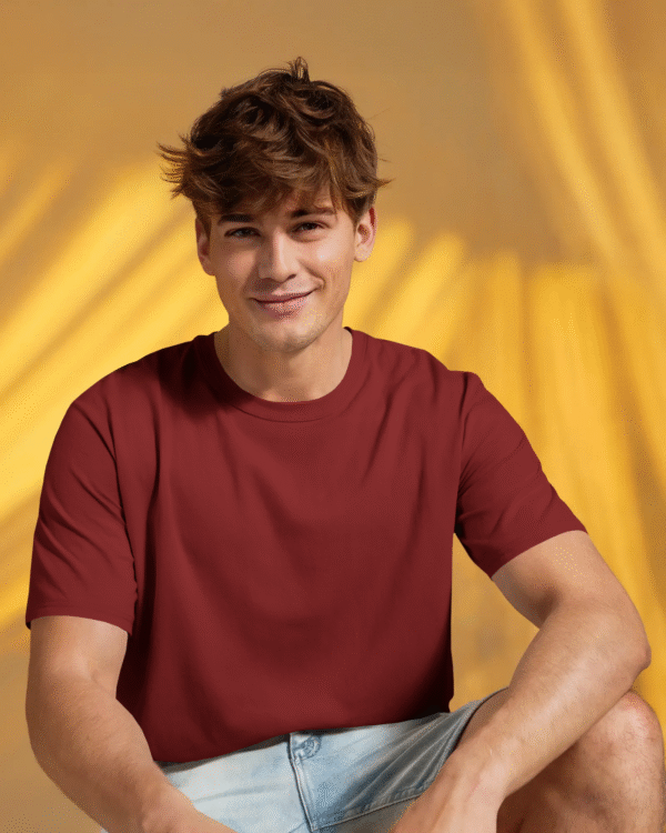 WineRed Round Neck Cotton T-Shirt